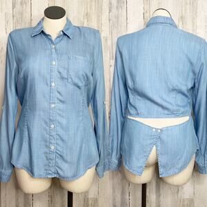Rachel Rachel Roy Chambray Button Up Blouse Blue Back Cutout Casual Size XXL